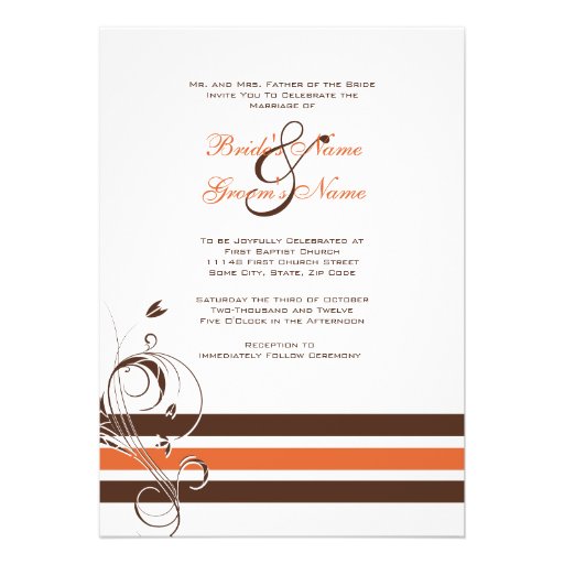 Orange and Brown Floral Bars Wedding Invitation