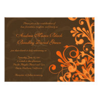 Orange and Brown Floral Fall Wedding Invitation