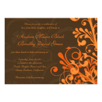 Orange and Brown Floral Fall Wedding Invitation