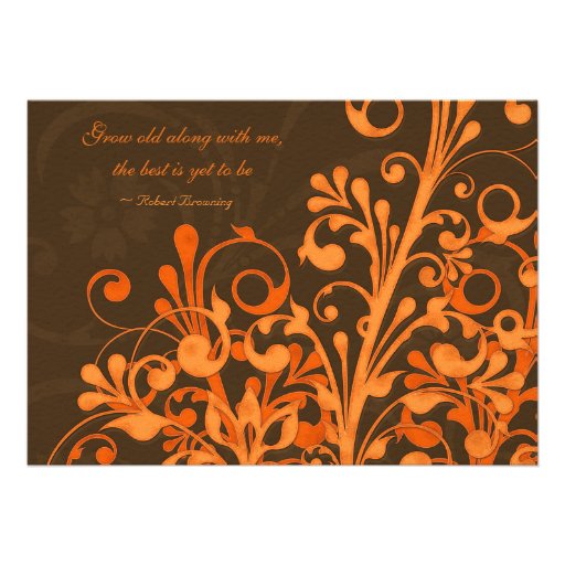 Orange and Brown Floral Fall Wedding Invitation
