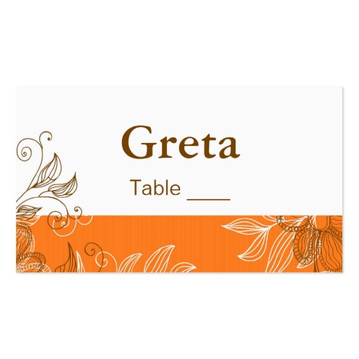 Orange and Brown Floral Table Place Cards Business Card Templates (front side)