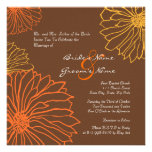 Orange and Brown Mum Flowers Wedding Invitation