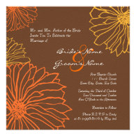 Orange and Brown Mum Flowers Wedding Invitation