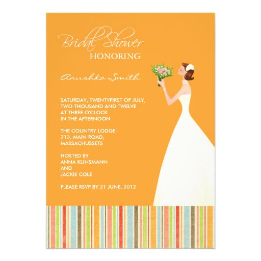 Orange and Colored Stripes Bridal Shower Invites