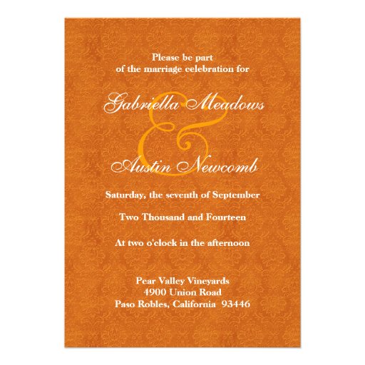 Orange and Cream Damask Wedding A478 Invitations