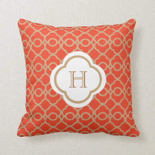 Orange and Gold Moroccan Monogram Throw Pillow Zazzle