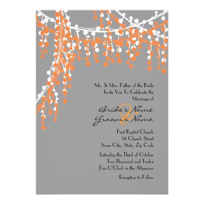 Orange and Gray Beaded Wedding Invitation