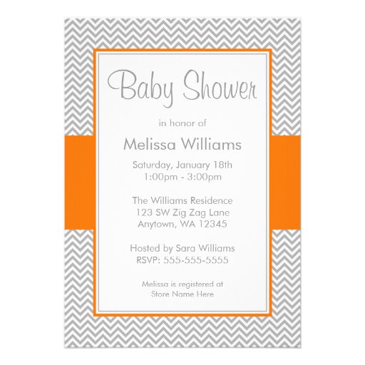 Orange and Gray Chevron Baby Shower Invitations