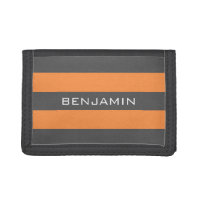 Orange and Gray Rugby Stripes with Custom Name Trifold Wallet