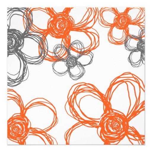 Orange and Gray Wild Flowers Wedding Invitation