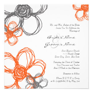 Orange and Gray Wild Flowers Wedding Invitation