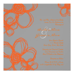 Orange and Gray Wild Flowers Wedding Invitation