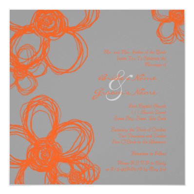 Orange and Gray Wild Flowers Wedding Invitation