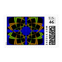 Orange and Green Ten Point Star Fractal Postage