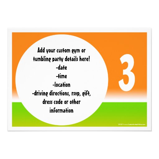 Orange and Green Tumbling Gym Party Invitations