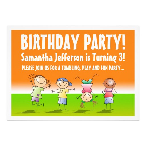 Orange and Green Tumbling Gym Party Invitations