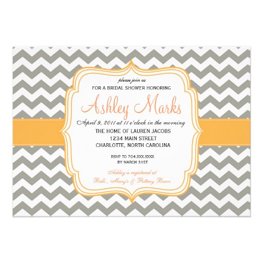 Orange and Grey Chevron Invitation