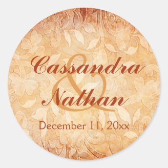 Orange and Ivory Floral Envelope Seal Round Sticker