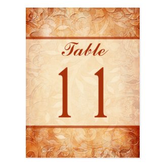 Orange and Ivory Floral Table Number Card Post Card