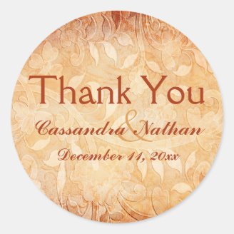 Orange and Ivory Floral Thank You Sticker