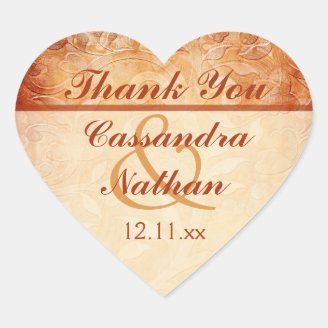 Orange and Ivory Floral Wedding Favor Sticker