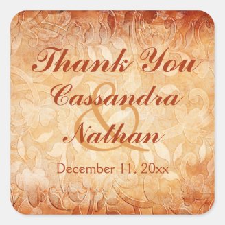 Orange and Ivory Floral Wedding Favor Sticker