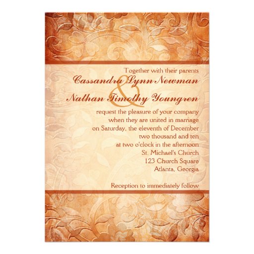 Orange and Ivory Floral Wedding Invitation