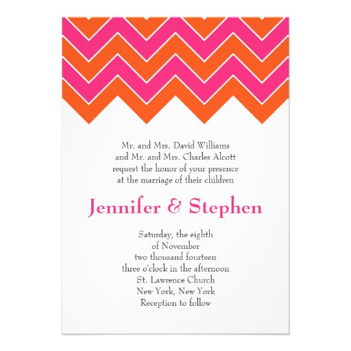 Orange and Pink Chevron Wedding Invites