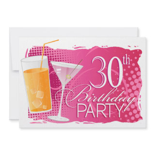 Orange and Pink Cocktail 30th Birthday Party Personalized Invites
