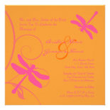 Orange and Pink Dragonfly Wedding Invitation