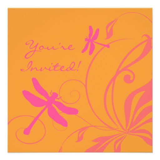 Orange and Pink Dragonfly Wedding Invitation