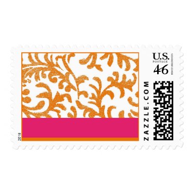 Orange and Pink Floral Pattern Postage Stamps