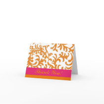 Orange and Pink Floral Thank You Greeting Card