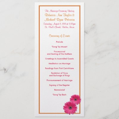 Orange and Pink Gerbera Daisy Wedding Program Invitations by wasootch