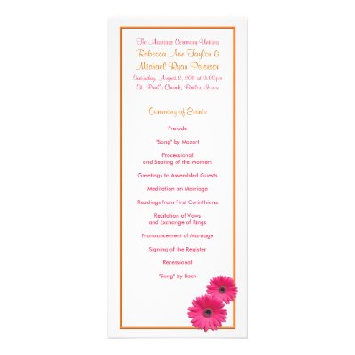 Orange and Pink Gerbera Daisy Wedding Program Invitations