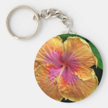 Orange and pink hibiscus key chains