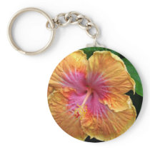 Orange and pink hibiscus keychains