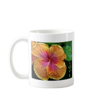 Orange and pink hibiscus mugs
