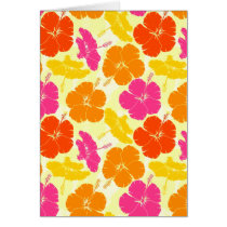 Orange and Pink Hibiscus Pattern Greeting Cards