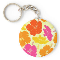 Orange and Pink Hibiscus Pattern Key Chain