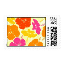 Orange and Pink Hibiscus Pattern Stamp