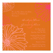 Orange and Pink Mum Flowers Wedding Invitation