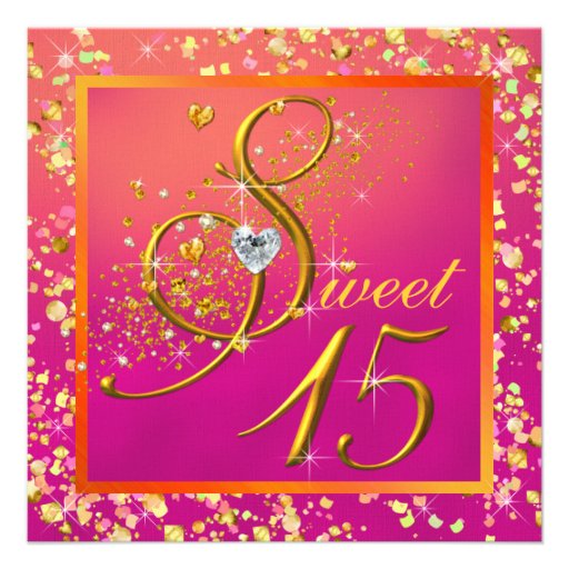 Orange and Pink Sweet Fifteen Party Custom Announcements