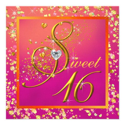 Orange and Pink Sweet Sixteen Party Personalized Invite