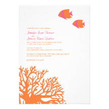 Orange and Pink Tropical Coral Wedding Invitation