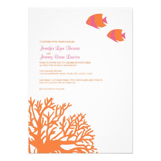 Orange and Pink Tropical Coral Wedding Invitation