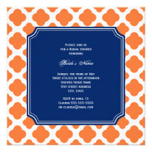 Orange and Royal Blue Quatrefoil Bridal Shower Custom Announcement