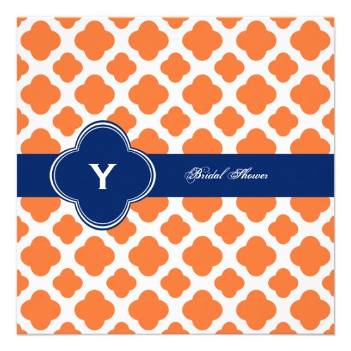 Orange and Royal Blue Quatrefoil Bridal Shower Custom Announcement