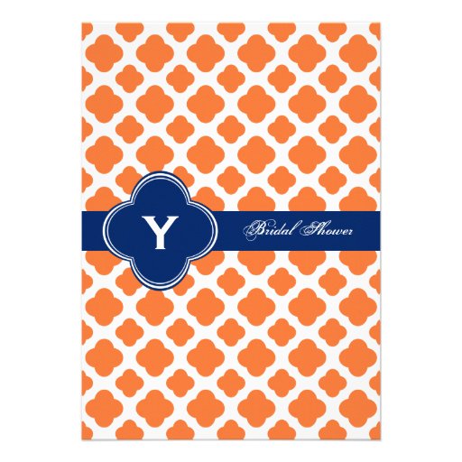 Orange and Royal Blue Quatrefoil Bridal Shower Custom Invite