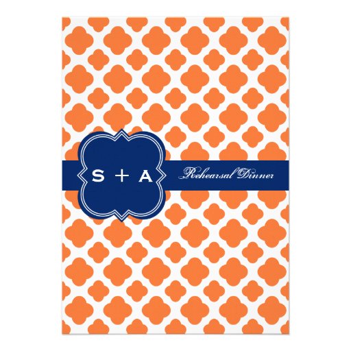 Orange and Royal Blue Quatrefoil  Rehearsal Dinner Invitations